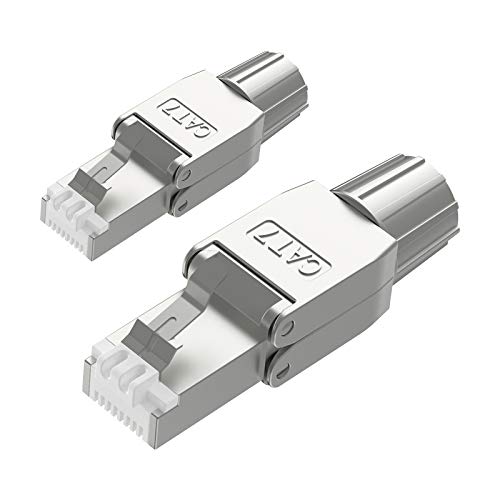 VCELINK RJ45 Stecker Werkzeuglos für Verlegekabel Cat7 Cat6A Netzwerkstecker Werkzeuglos Feldkonfektionierbarer LSA Geschirmt 10 Gbps 600MHz, 2 Stück