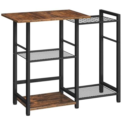 HOOBRO Küchenregal, Bäckerregal stehend, Standregal，Mikrowellen-Regal, Mikrowellenständer, Kaffee-Bar-Station, für kleine Räume, Küche, Esszimmer, rustikales Braun und Schwarz EBF15HB01