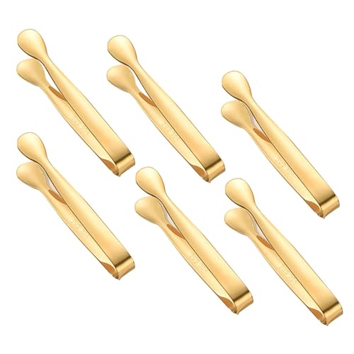 Mini Zuckerzange Set, 6 Stück Satz von Edelstahl Eiszange, Süßigkeitszange, Eiszange, Salatzange, Gebäckzange, Süßigkeitszange Hochzeitsparty Bar Self-Service Grill Picknick (gold)