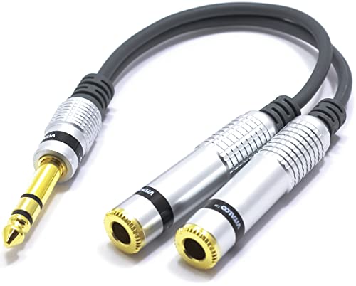 VITALCO 6.3mm Stereo auf 2X 6.3 weiblich Stereo Klinke Adapter Kabel Männlich Klinkenstecker auf Zwei Klinke Buchse TRS Audio Y-Kabel Splitter Verteiler