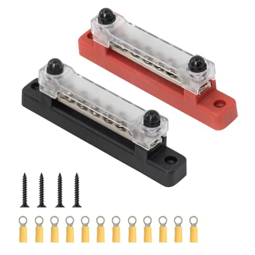 VZU 2 Sätze Sammelschiene 12V-48V DC 150A Busbar Stromverteiler 12V mit Abdeckung, Sammelschiene 12V mit 6 M4-Schrauben, 2 M6-Bolzen, 12V Verteilerblock für Auto, LKW, Wohnmobil, Yacht, Boot