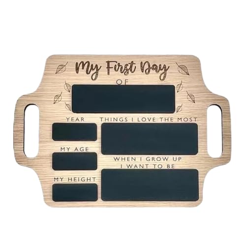 Qusedwey Schild „Erster Schultag“ – Wiederverwendbare Erinnerungs-Fototafel mit Griffen, Schulanfang, Schulanfang, Kindergarten, Vorschule, Langlebig, 29 X 22 X 0,6 cm
