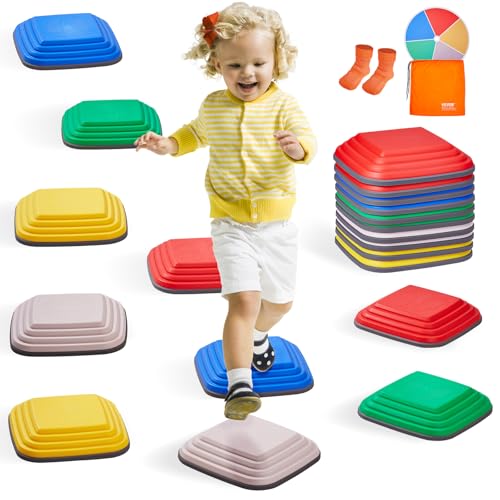 VEVOR Balance-Trittsteine für Kinder, 10er-Set, bis zu 100 kg, Hindernisparcours-Koordinationsspiel-Spielzeug zum Spielen im Innen- oder Außenbereich Balancing Stepping Stones für Kinder ab 3 Jahren