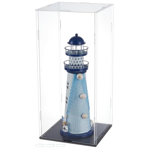 FINGERINSPIRE Vitrine Aus Acryl 16.4x16.4x36.9cm Modellvitrine Mit Gummis Vitrine Aus Acryl Mit Schwarzem Boden Durchsichtige Schaukästen Zum Zusammenbauen Schaukasten Für Minifiguren Sammlungen