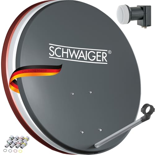 SCHWAIGER Satellitenschüssel Komplettset mit Twin LNB digital HD 4K Stahl SAT Anlage 55cm Anthrazit Masthalterung F-Stecker Montagematerial Astra Hotbird Eutelsat Türksat Amos