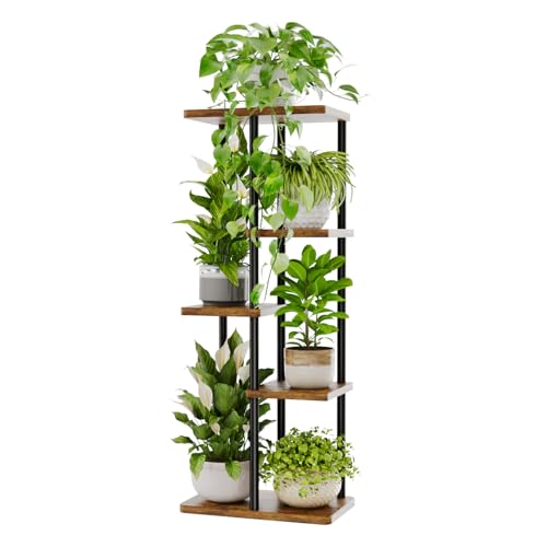 Bamworld Pflanzenregal Indoor Outdoor Blumenständer Pflanzenständer blumenregal Metall 5 Etagen Braun Blumentopf Draußen Deko Wohnzimmer Balkon（40x25x89cm）
