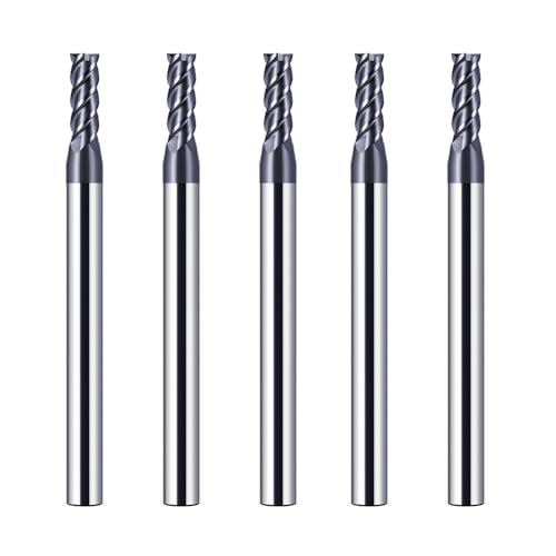 CREEYA 5 Stücke Hartmetall Schaftfräser 3mm, 4 Zähne/4 Schneiden CNC Fräser, HRC 55, AlTiN Schwarz Beschichtung, VHM Fräser CNC 3mm Für Stahl Metall Holz Acryl Kunststoff(3mm)