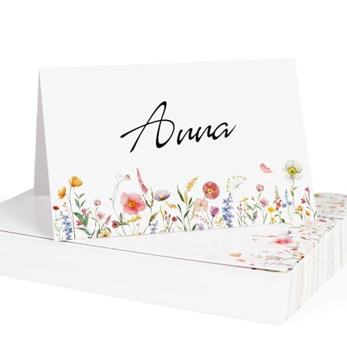 COLOFALLA 50 Stücke Namenkarten Hochzeit Platzkarten Blumen 8.5 x 5.5 cm Tischkarten zum selbst Beschriften Namenkarten für Hochzeit Geburtstag Feier Gäste