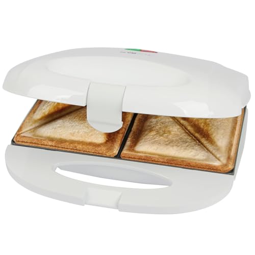 Clatronic® Sandwichmaker | für dreieckige Sandwichplatten | Sandwichtoaster mit Antihaftbeschichtung | Toaster Sandwichtoaster mit Backampel | Sandwich Maker bis zu 820 Watt | ST 3813 weiß
