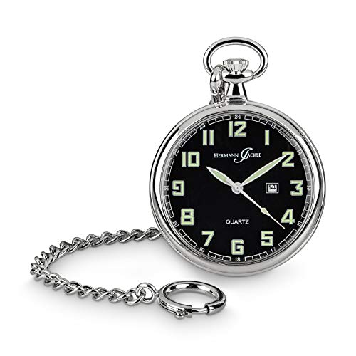 Hermann Jäckle Konstanz Taschenuhr – 47 mm Quarzwerk, Mineralglas, Kette & Reiseetui I Qualitätshandwerk