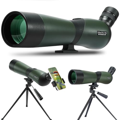 25-75×70 Spektiv, Jagd Spektiv für das Schießen Ziele, Teleskope-Wasserdichtes Zielfernrohr mit BAK4 Prisma Stativ Telefon Adapter Tragetasche, für Zielschießen Vogelbeobachtung Jagd Wildtiere