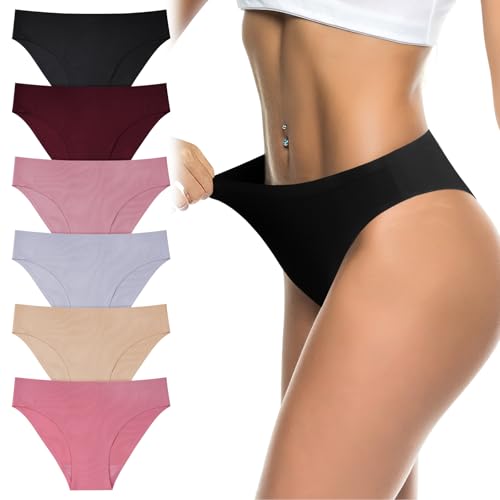 flintronic Unterhosen Damen, 6er Pack Weich Atmungsaktiv Damen Slips, Stretch Hohe Taille Slips, Bequeme Frauen Unterwäsche, Mehrpack, 6 Farben, M