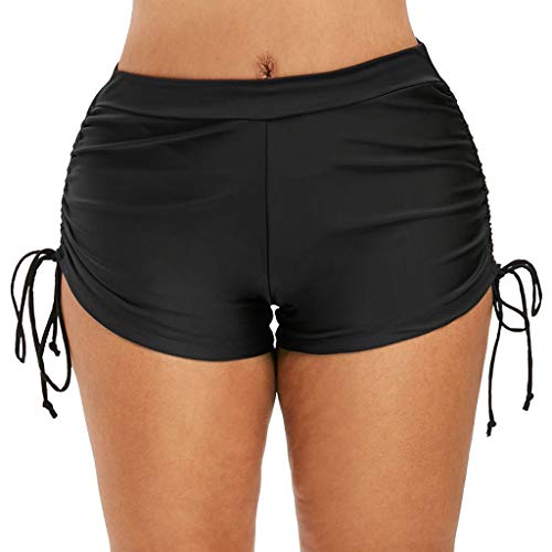 Hose Damen Große Taschen Plus Size Schwimmen Sporthose Solide Fitness Elastic Short Kurze Hosen Größen(Schwarz,5XL)