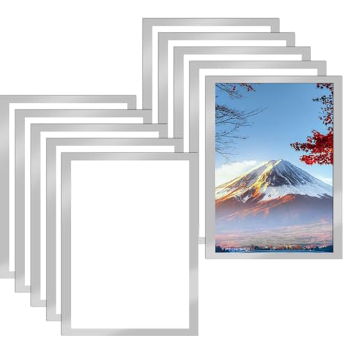 MOPLA 10 Stück Magnetrahmen A4 Info-Rahmen Selbstklebend Aufklappbarer Magnetrahmen mit Magnetverschluss Infotasche Blatthalter für Informationsrahmen DIN A4 Format 32 x 23.5cm mit Silber Rand