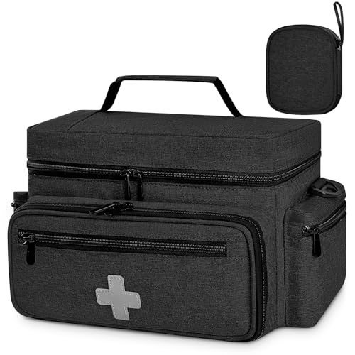Eurhomewit Erst Hilf Tasch Leer, Notfalltasche Leer für Krankenschwester, Medizintasche Reise, Notfallveranstaltung Tasche Arzttasche für Hausarzt, Häusliche Pflege, Medizin Organizer (Schwarz)
