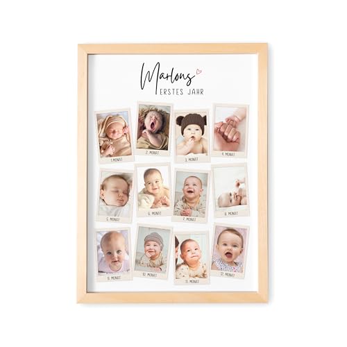 DEL MÀ Unique & Personal Mein erstes Jahr Bilderrahmen 12 Monate Baby personalisiertes Bild Geschenk 1. Geburtstag Mädchen Junge Meilenstein Erinnerung (mit oder ohne Rahmen)