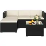Yaheetech 5er Gartenmöbel Set Balkonmöbel Set aus PE-Rattan Wetterfest Terassenmöbel Außen mit 2 Ecksofa & Sofa & Stuhl & Beistelltisch & Sitzkissen für Garten/Balkon/Terrasse, Schwarz & Beige