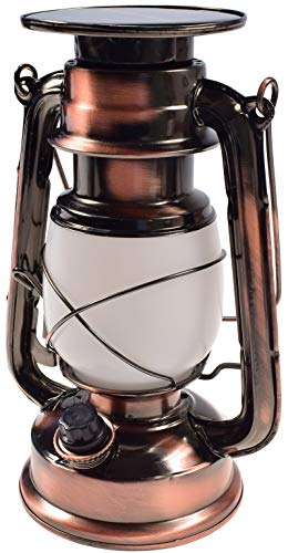 ChiliTec Campinglampe Solar Akku 23,5cm Dimmbar Retro Optik Solarlampe tauschbarer Akku aufladen Solarzelle Beleuchtung für Camping Zelten Tischleuchte Licht Warmweiß