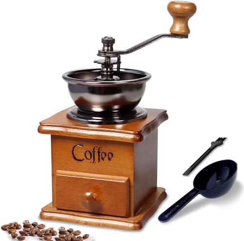 Topyond Manuelle Kaffeemühle,Tragbare Handkurbel Kaffeemühle Mit Keramikwerk Für Zuhause,Italienische Retro Handmühle aus Holz kaffeemaschine Für Reisen,Camping,Dekoration,Geschenke