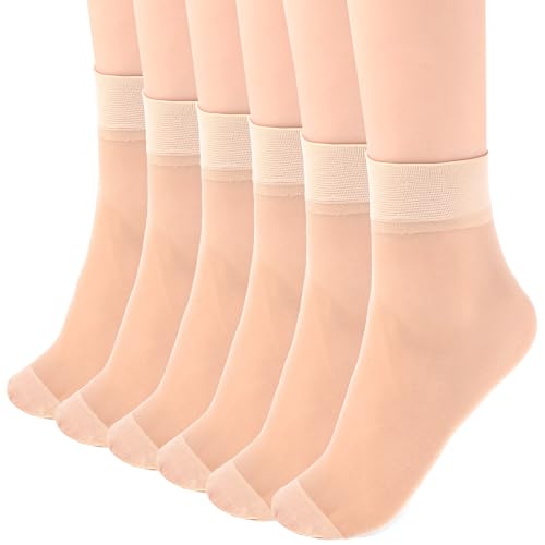 HekouJiub 12 Paar Nylon Damen Strümpfe Dünne Nylonstrümpfe Damen 20D Kurze Feinsöckchen Atmungsaktive Nylon Socken Feinstrumpfsöckchen Transparente Söckchen Verstärkte Zehenpartie (Hautfarbe)