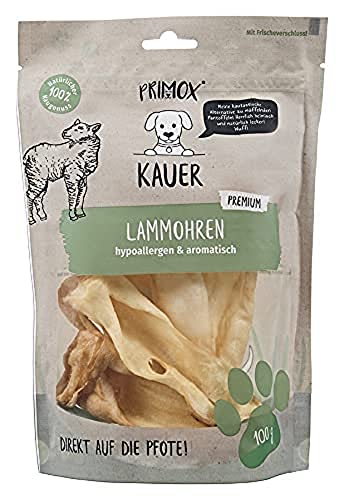 PRIMOX® Lammohren 100g I Hypoallergener & fettarmer Premium Kauartikel für Hunde I 100% natürlich I Zahnreinigend I Stärkt die Kaumuskulatur