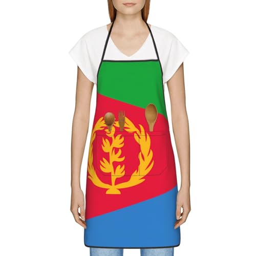 BGHEWRT Eritreische Flagge, öl- und schmutzabweisende Schürze mit Taschen, weich und langlebig, klebrig, staubfrei, perfekter Schutz, geeignet für Küchen, Geschäfte, Grill, weiß, Einheitsgröße