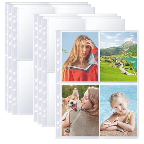 60 Stück Transparent Postkartenhüllen, A4 Fotohüllen, 4 Fächer Doppelseitig Klarsichtfolien A4, 240 Taschen Foto Seitenschutz für Familien, Hochzeits