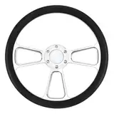 Acclcors Universal Racing Lenkrad, 14 Zoll 6 Loch Silber Aluminium 3 Speichen Klassisches Vintage Lenkrad mit Horn Tasten Leder Griffe für Racing/Rally/Motorsport