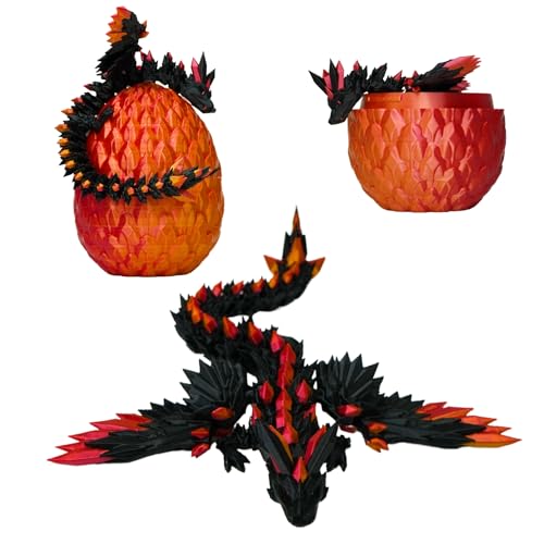 Beweglicher Geflügelter Drache und Sein Ei – 3D-gedruckte Dekoration – Fantastisches Universum Fidget Toy Geschenkidee Einzigartige Dekoration für Zuhause Wohnzimmer Kinder (Schwarz + Rotgold)