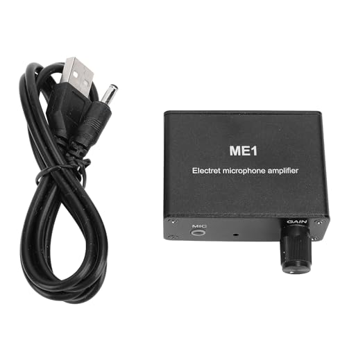 Telituny Professional Electret Mikrofonverstärker, 0-20 DB Verstärkungsverstärkungsvorverstärker mit 3,5 Mm E/A, Eingebauter 150-mAh-Akku für Kondensatormikrofone und Audiogeräte