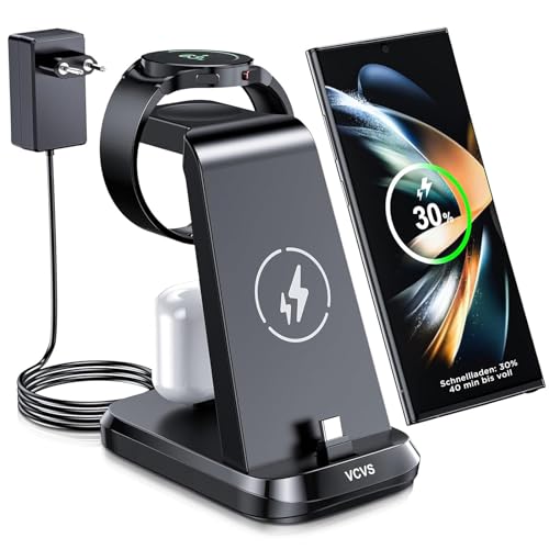 VCVS 30W USB C Superschnell Ladestation kompatibel mit Samsung Watch und Handy, 3 in 1 Ladegerät für Galaxy S24/S23/S22/S21/S20, Z Flip/Z Fold, Galaxy Watch Ultra/7/6/5/4/3, Galaxy Buds