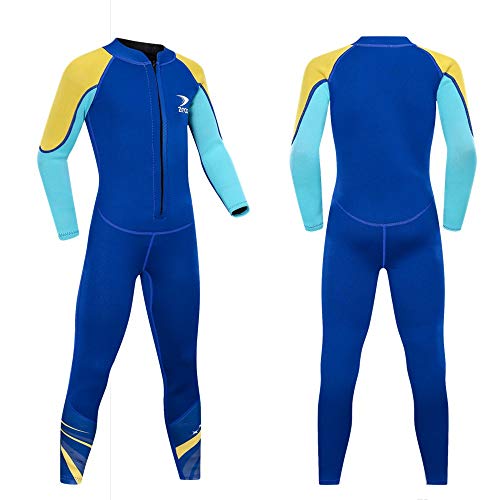 ZCCO Kids Neoprenanzug, 2,5 mm Neopren-Thermo-Badeanzug, Jugend-Badeanzug für Jungen und Mädchen Wärmeanzug mit Langen Ärmeln zum Tauchen, Schwimmen, Surfen … (Hellblau, XXS)