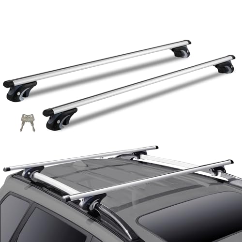 VEVOR Universal Dachträger Querträger 132 cm (52 Zoll) Aluminium Dachgepäckträger Querträger, passend für erhöhte Seitenschiene mit Lücke, 90 kg Tragkraft, verstellbare Querträger mit Schlössern
