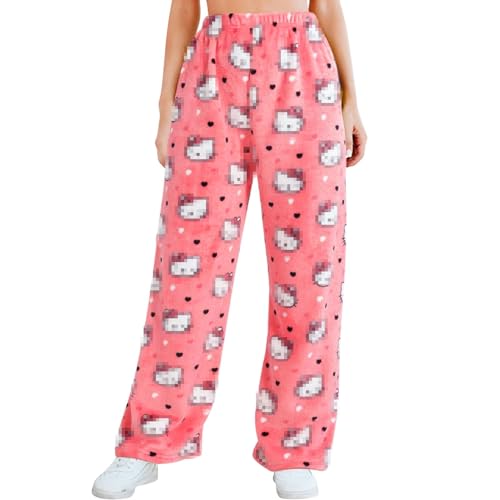 Cartoon Pyjama,Kawaii pyjama,Pyjama hosen damen,katze pyjama hose,pyjamahose damen katze,Pyjamahose Tier,Schlafanzughosen für damen,Schlafanzug hose damen lang,Lang Pyjamahose Hose Winter (M)