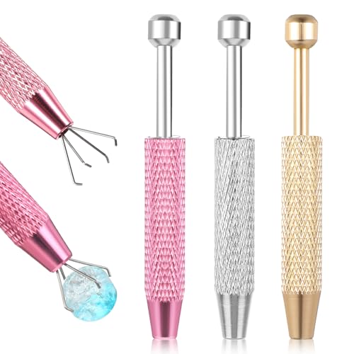 Nogeqi 3 Stück Piercing Zange für Kugeln, Piercing Kugel Aufdreher mit 4 Klauen, Piercingzange Kugel Ball Grabber Tool, Kugelgreifzange für Diamant Schmuck Perlen Uhren Brillen (Gold Silber Rosa)