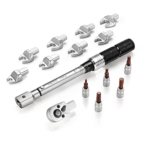 TAGVIT 15-tlg 1/4" Drehmomentschlüssel Satz, 9 x 12 mm Einsteck Maulschlüssel 5-30Nm Drehmomentschlüssel mit Hex Bits Für Fahrradreparaturen, Klimaanlagenreparaturen etc