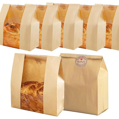 35 brottüten papier braun，toast bags，Lebensmittelechte Braune Papiertüten mit Fenster，Große Kraftpapiertüte，Papiertüten Braun für Hausgemachtes Brot, Süßigkeiten，Laib,Kekse,Geschenke（31x21x10cm）