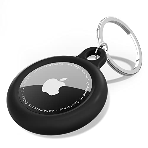 oakxco für Airtag Schlüsselanhänger, Airtag Hülle Silikon Wasserdicht, Kleines und süßes tragbares Zubehör, hundehalsband, fahrrad, katzenhalsband, geldbeutel, Kompatibel mit Apple Airtag, Schwarz