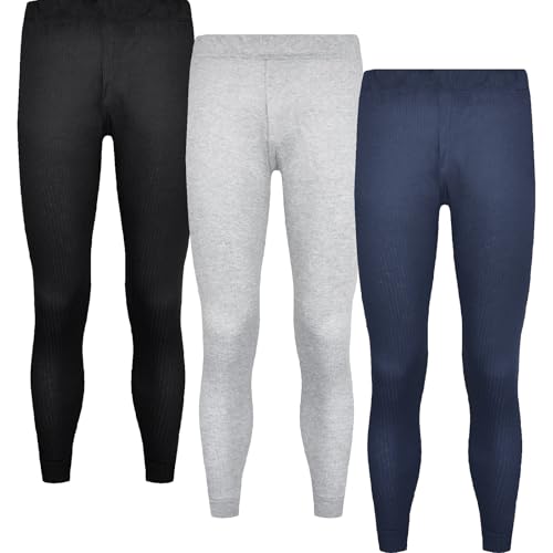 Herren Thermo Unterhose Lang 3er Pack Männer Long Johns Skiunterwäsche Baumwolle (3er Pack/Schwarz Grau Marine, XXL)