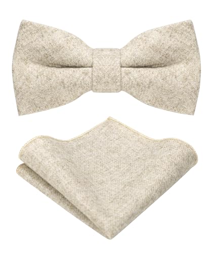 JEMYGINS Fliege Herren Beige in Wolle Kaschmir Einfarbig Filz Geeignet für Herbst und Winter und Einstecktuch Sets(3)