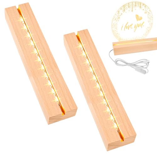 Asfrode LED Lichter Display Basis, 2 Stück 30cm LED Sockel Holz Leuchten Beleuchtete Hölzerne USB LED Lichtsockel Rechteckig Ständer Dekoratives Ornament für DIY Glas Harz Acrylplatte