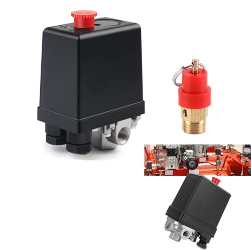 1 Stück Druckschalter Kompressor 220V Luftkompressor Druckschalter Loch Luftkompressorregler Mehrzweck Druckschalter Steuerventil für Schnellen Druckabbau（Mit 1 Sicherheitsventil）