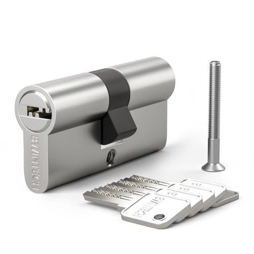 Bwintech 1 Stück 40/40mm Euro Messingzylinder, 80mm Schlüssel/Schlüsselzylinderschloss mit 5 horizontalen Messingschlüsseln,Anti Picking,Anti Bohr,Anti Snap,Anti Bumping, Satin Nickel Finish