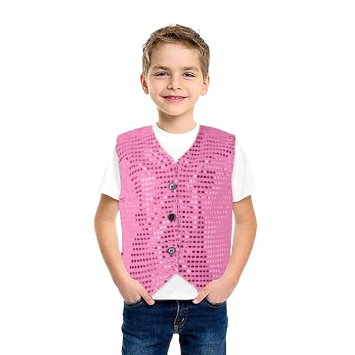 Paillettenweste für Kinder, Jungen Glitzer Pailletten Weste Jacke Weste Fliege Set für Jazz Hip Hop Performance-Kostüm, Hip-Hop-Weste, Kostüm für Kinder, Party, Tanz, Abschlussfeier (13-14 Years)
