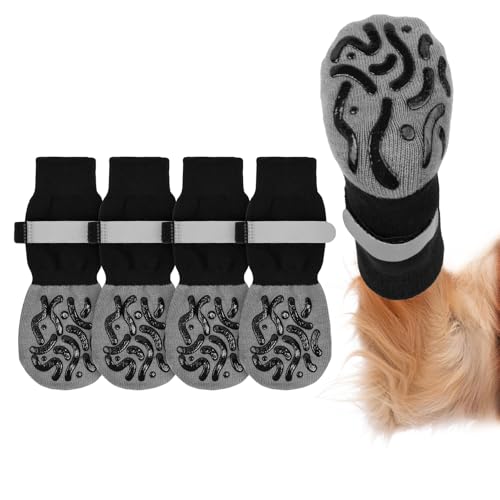 Adiwo Hundesocken Anti Rutsch, 2 Paar Anti-Rutsch Socken für Hunde, mit Verstellbaren Riemen Haustierpfoten Schutz, Hundesocken für Hunde Pfotenschutz im Innenbereich im Freien, M