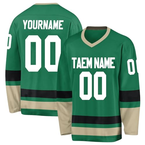Eishockey-Trikot, Hip-Hop, personalisierbar, bedruckt, V-Ausschnitt, lange Ärmel, Hockey-Trikot, individuelles Geschenk für Männer, Frauen, Jugendliche, 5-Grün, L