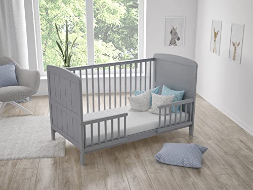 Love For Sleep Babybett Kinderbett 70x140cm Grau,Lattenrost Gitterbett aus Holz 3 in 1,mit mitgelieferten Sicherheits-Holzbarrieren