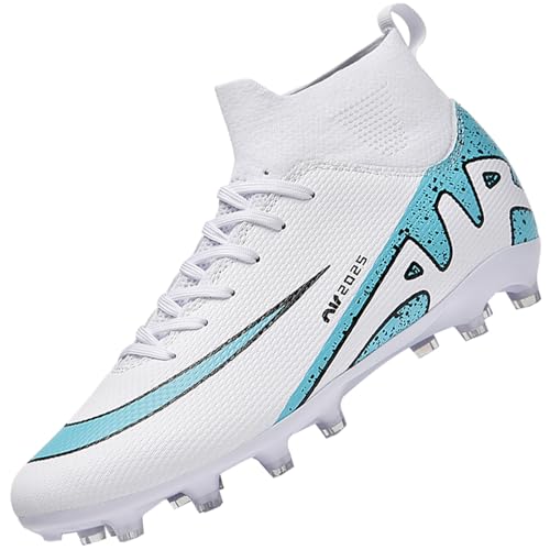 Csgkag Fußballschuhe Herren High Top Spike Cleats Professionelle Fussballschuhe Jugendliche Fußball Stiefel Athletics Trainingsschuhe Outdoor Sportschuhe Football Schuhe,Weiß,EU42
