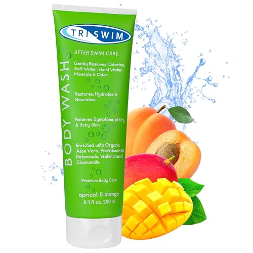 TRISWIM - Duschgel Chlorentfernung nach dem Schwimmen, Feuchtigkeitsspendendes Anti-Chlor Körperwäsche für Schwimmer, Sport Duschgel - Aprikose-Mango, 250 ml