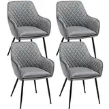 Yaheetech Esszimmerstühle 4er Set Küchenstühle, Polsterstühle mit Armlehnen Metallbeine, Seesel aus Samtstoff für Arbeitszimmer/Wohnzimmer, Hellgrau